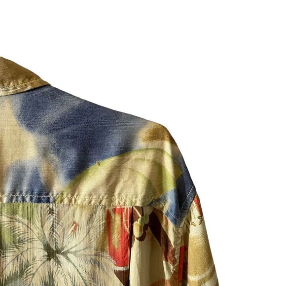 Tommy Bahama Silk Button-Down Tropical Guiter Palm Trees Shirt Cigar Run L - Picture 8 of 11